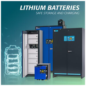 Шкафове за безопасно съхранение Аsecos, серия ION-LINE, за литиево-йонни батерии