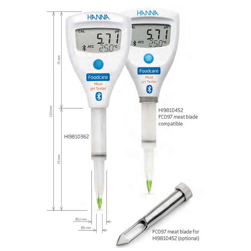 pH тестер, HI9810362/HI9810452, Hanna Instruments, за месо, Foodcare, Halo2 (Bluetooth), преносим